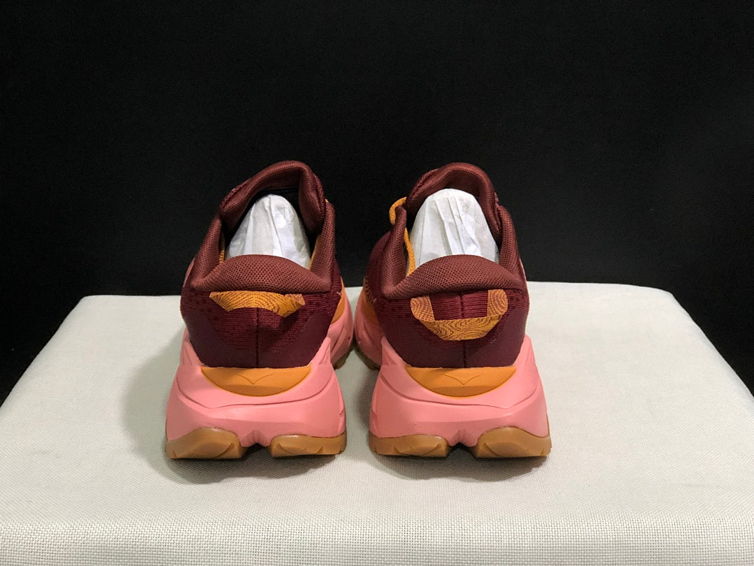 Burgundy and Pink HOKA Skyline Float X Trail Sneakers - product image from the listing.