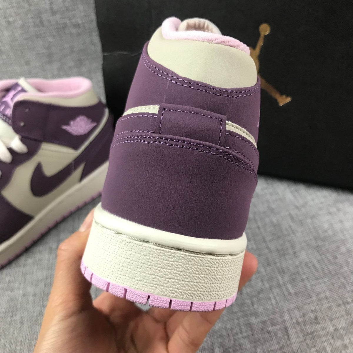 Air Jordan 1 Mid GS Sneakers in White Purple Pink - product image from the listing.