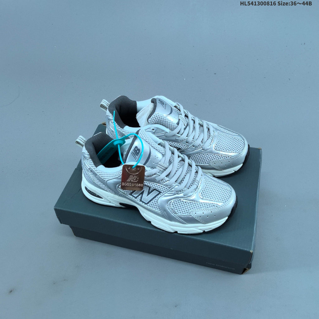 White and Silver New Balance 530-Style Mesh Sneakers - product image from the listing.