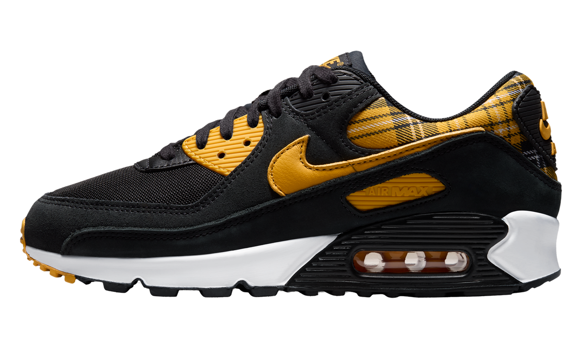 Women's Air Max 90 "Black Yellow Ochre Plaid" IR5598 001 - product image from the listing.